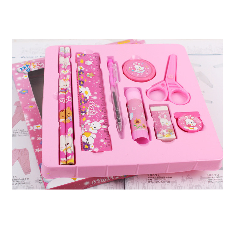 Набор креативных детских канцелярских принадлежностей, подарочный набор канцелярских принадлежностей для детского сада, набор канцелярских принадлежностей из 9 предметов с героями мультфильмов, упаковка в коробку