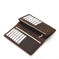 Dompet Travel Organizer RFID Kulit Asli Multi-Card Biflod Dompet Kanvas Panjang Pria