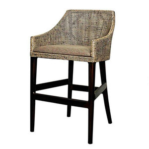 Diseño Tropical tejido de ratán marco de madera de Fresno sólido restaurante <span class=keywords><strong>Bar</strong></span> mostrador taburete silla con cojín de tela - Product Image 3