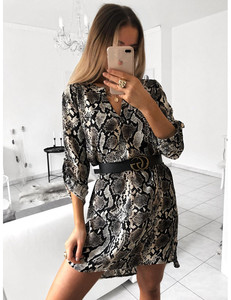 <span class=keywords><strong>Robe</strong></span> sexy pour femmes à manches longues et col en V, <span class=keywords><strong>robe</strong></span> chemise à imprimé serpent et léopard - Product Image 2