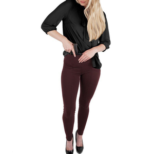Pantalon crayon et leggings dissimulés pour femmes, couleur bordeaux, nouvelle collection - Product Image 3