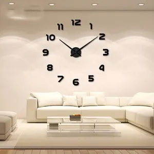สติกเกอร์นาฬิกาติดผนังสไตล์โมเดิร์นปี3D,นาฬิกาสติกเกอร์ติดผนังนาฬิกา DIY แบบเรียบง่ายสีดำ