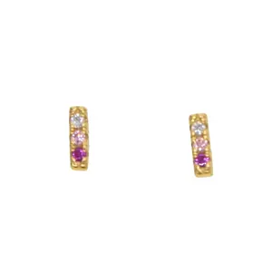 minimal delicate 925 sterling silver vermeil jewelry three stone pink cz tiny bar stud earring