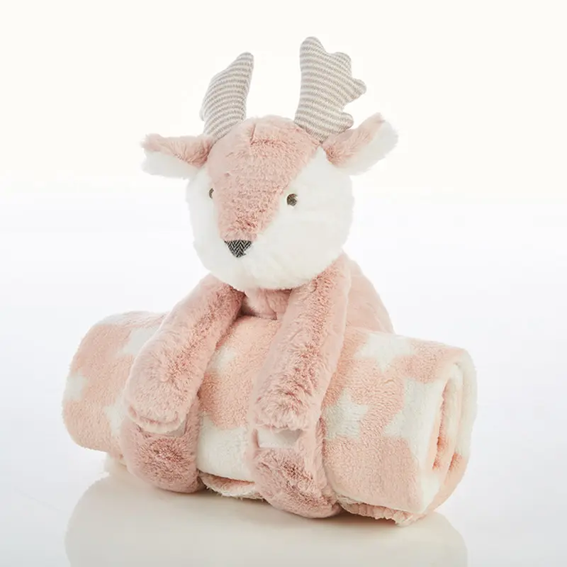 2019 new design Cute Baby Soft Blanket With Plush Deer Toys