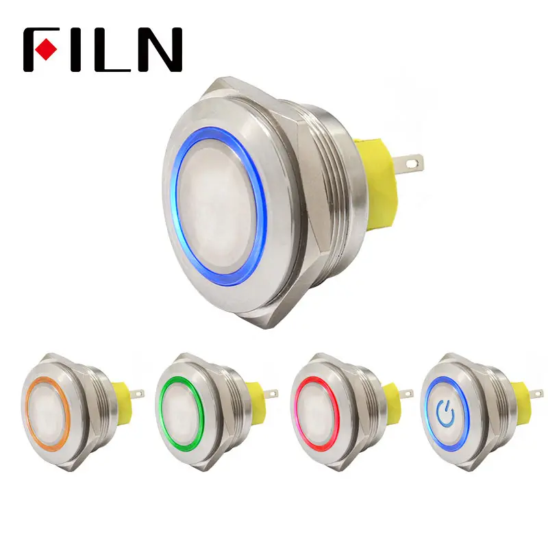 Двухцветный RGB светодиодный металлический кнопочный переключатель FILN 30 мм, мгновенная фиксация, водонепроницаемая Кнопка 2no2nc вкл/выкл, нержавеющая сталь