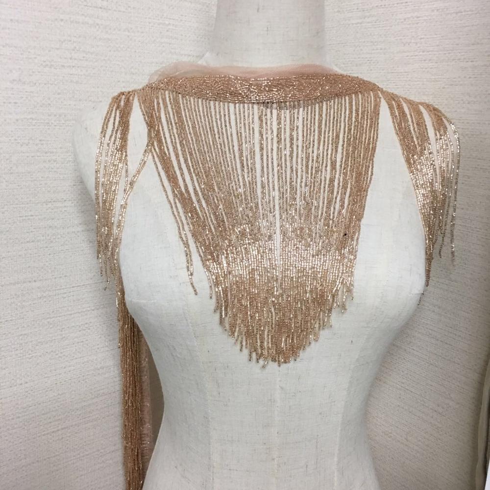 Luxury Glass Beaded Fringe by the Foot, Silver-Lined Golden Trim Fringe
