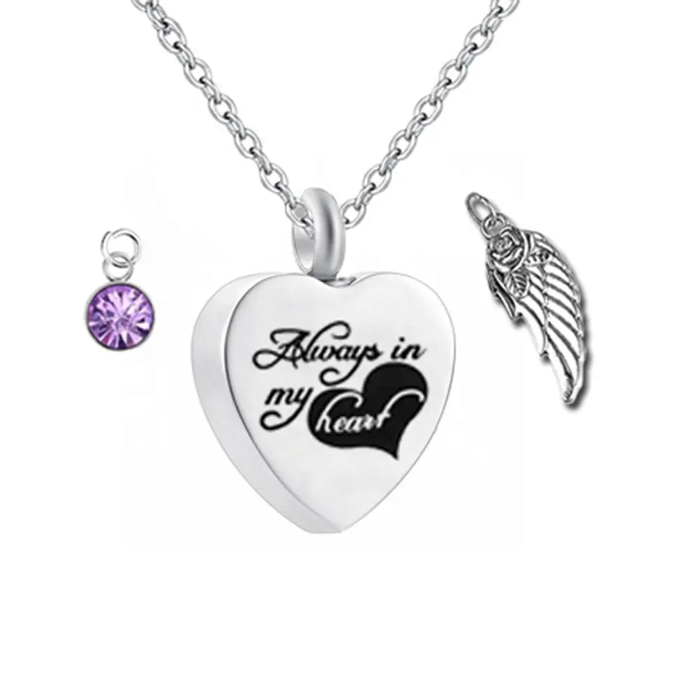 Always in My Heart 12 Birthstone Crystal Urn Necklace Heart Memorial Keepsake Pendant Ash Holder Cremation Jewelry for Ashes