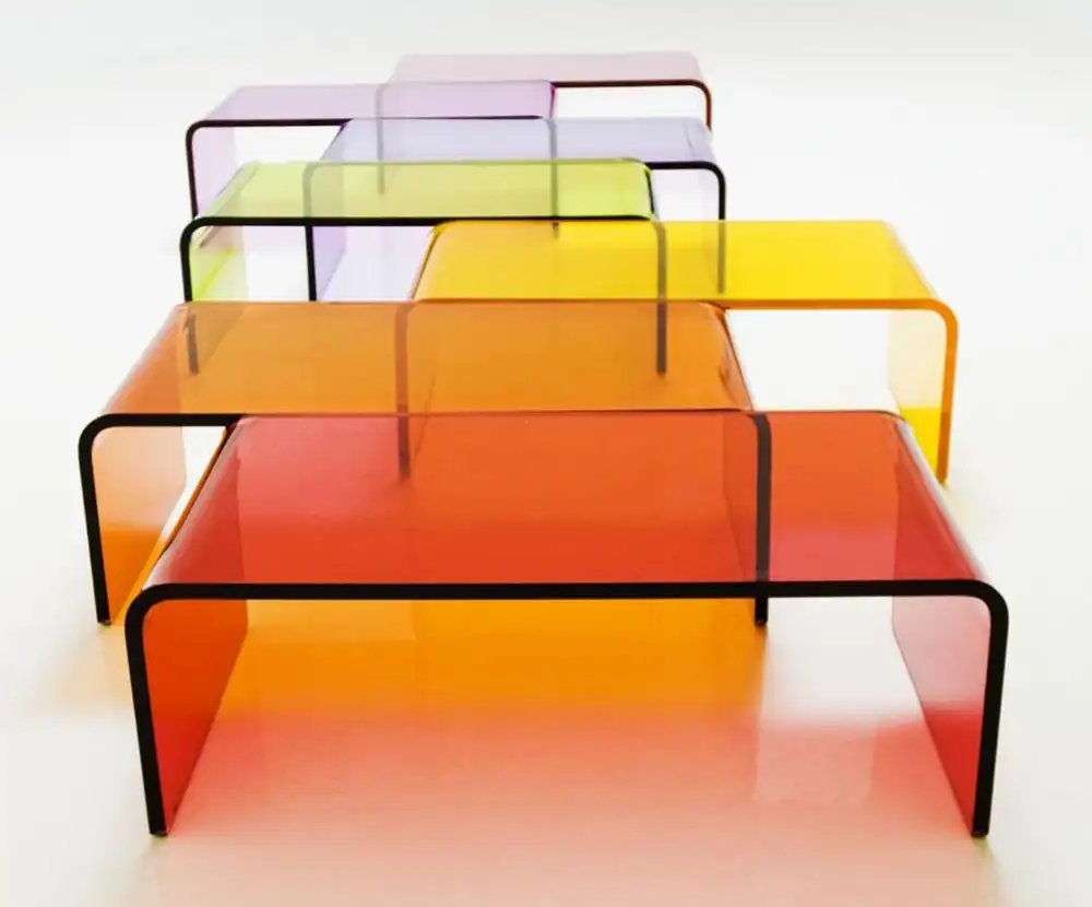 Table basse en acrylique colorée, meuble en Lucite, ensemble de table encastrée, rectangulaire