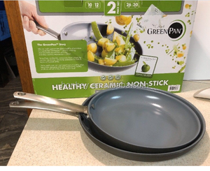 GreenPan हार्ड Anodized Nonstick चीनी मिट्टी Skillets 2 पैक 10 "और 12" भून धूपदान