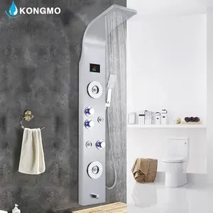 Panel de ducha de acero inoxidable con estante ss, con cascada de ducha de lluvia, pantalla led de 6025-2