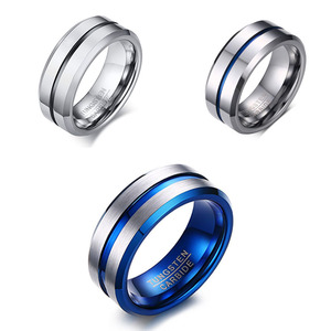 Bloobe — bague en acier au tungstène pour hommes, large, incrustation bleue, 8MM, nouvelle collection - Product Image 1