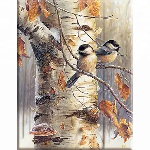 Factory wall decoration diamond painting canvas DIY two birds and tree round diamond painting 5d