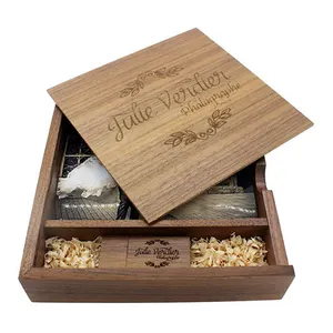 Bộ nhớ cá nhân cổ điển tùy chỉnh <span class=keywords><strong>USB</strong></span> Flash Driver lưu trữ ảnh khắc hộp gỗ - Product Image 1