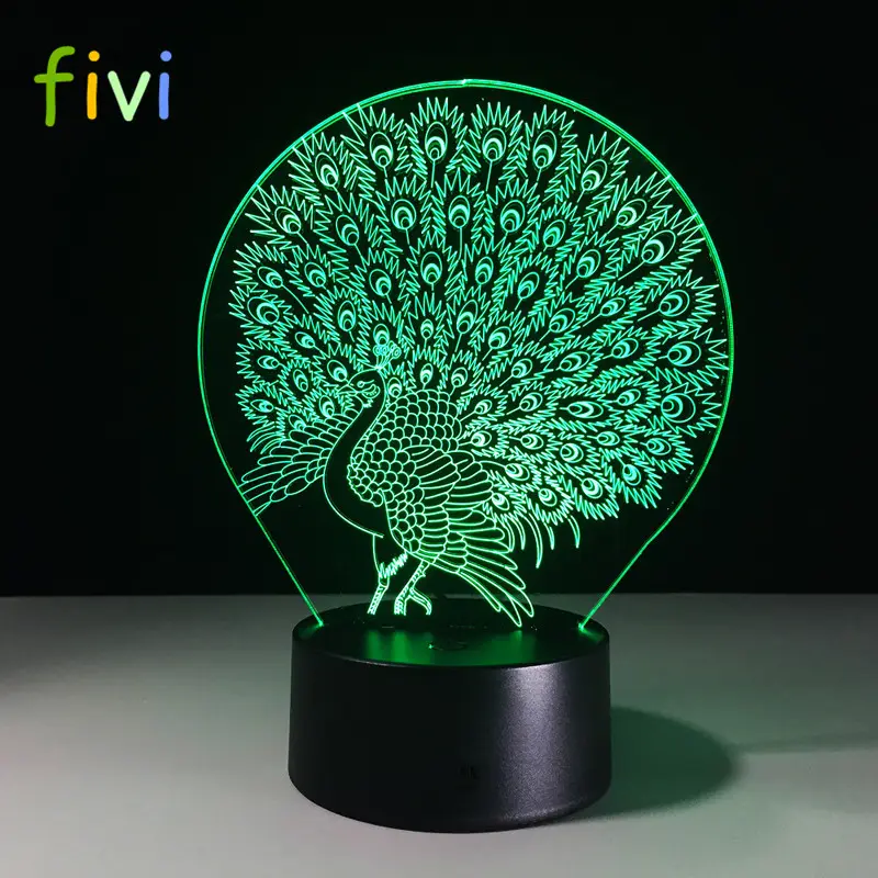 3D Illusion Tavuskuşu LED Gece Lambası Romantik Atmosfer 3D Gece Lambası 7 Renk Değişimi LED Dokunmatik Düğme Işıkları noel hediyesi