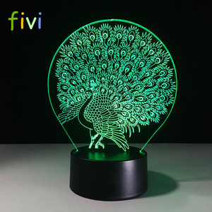 Đèn Ngủ <span class=keywords><strong>LED</strong></span> Hình Con Công Ảo Ảnh 3D Đèn Ngủ 3D Không Khí Lãng Mạn Đèn Ngủ 3D 7 Màu Thay Đổi Đèn <span class=keywords><strong>LED</strong></span> Nút Cảm Ứng Cho Quà Giáng Sinh - Product Image 2