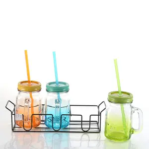 12 Oz 22 Oz 33 Oz Kleurrijke Glas Kopen Mason Jar Met Handvatten En Deksels En Rietjes