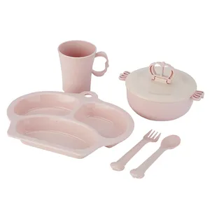 Sécurité en plastique bambou fibre enfants vaisselle ensemble vaisselle avec tasse fourchette bol bonne qualité enfants vaisselle ensemble