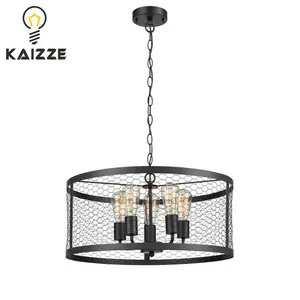5 * têtes Grand Lustre Cage En Métal Pendentif Éclairage Industriel Vintage Lampe Suspendue