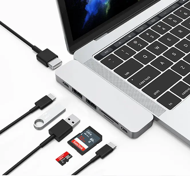 ฮับ USB To HD MI 4K Thunderbolt 3 2,ตัวอ่านการ์ด USB 3.0 SD TF สำหรับ Macbook Pro และ Macbook Air Usb C HUB 6 In 1อะแดปเตอร์ HD MI