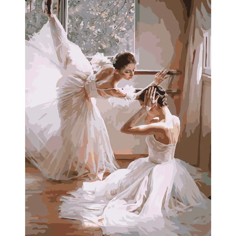 Diy Custom Paint Door Getallen Twee Meisjes Beoefenen Ballet Verf Door Getallen Foto Hd Print Op Canvas De Canvas Print groothandel