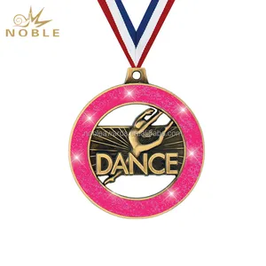 Medaglia sportiva in oro antico in metallo 3d pressofuso Neon Dance Rimz con nastro