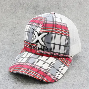 Leather patch trucker hats high quality custom grey dropshipping with side stripes