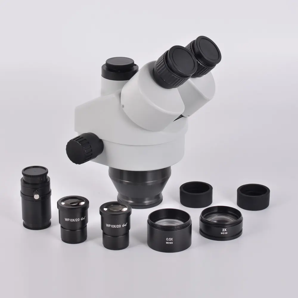 三眼ステレオ顕微鏡ヘッドSimul-Focal7X-45X連続ズームWF10X/20接眼レンズ補助レンズ電話修理用