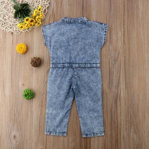 Ins Hot SelI Phổ Biến Phong Cách Cô Gái Quần Áo Denim Jumpsuit Bông Cung Túi Ngắn Tay Áo 2019 Trẻ Em Quần Áo Bán Buôn - Product Image 4