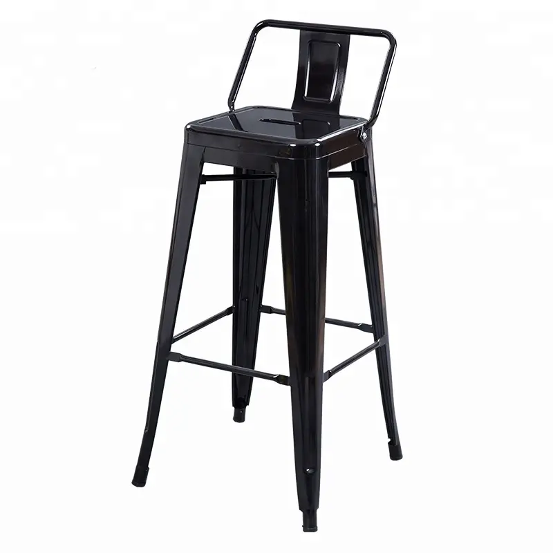 Vintage black stainless steel metal industrial pub bar high chair barstool stool for heavy people