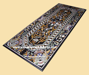 Mesa de comedor con incrustaciones de mármol, Rectangular, Tops - Product Image 1