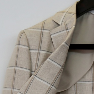 Blazer da <span class=keywords><strong>Uomo</strong></span> Elegante <span class=keywords><strong>Beige</strong></span> Monopetto Taglie Forti Vestibilità Slim Mezza Fodera a Quadri 100% Lana per Abiti Estivi - Product Image 5
