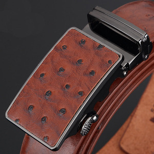 Cinturones Automáticos <span class=keywords><strong>de</strong></span> Cuero Genuino con Hebilla y Cubierta <span class=keywords><strong>de</strong></span> Cuero <span class=keywords><strong>de</strong></span> 3.5cm <span class=keywords><strong>de</strong></span> Ancho, Diseño <span class=keywords><strong>de</strong></span> Rayas <span class=keywords><strong>de</strong></span> <span class=keywords><strong>Avestruz</strong></span>, Cinturones Automáticos Personalizados al por Mayor - Product Image 2