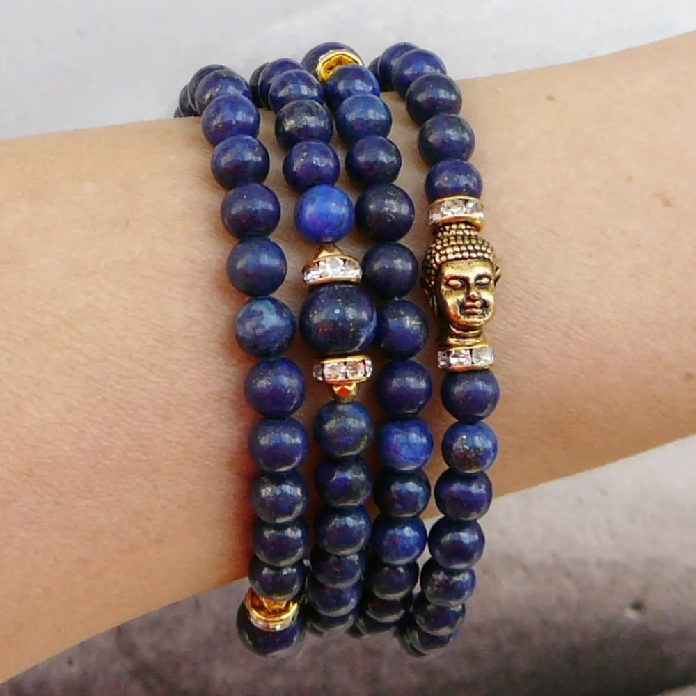 SN0237 6mm pierre de guérison méditation bouddha bijoux 108 Mala bouddha Wrap Yoga Bracelet bleu Lapis Lazuli Bracelet pour hommes