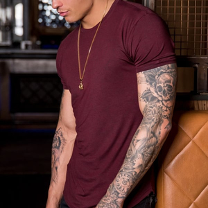 Manufacturers For Custom Clothes Cotton Elastane Camisetas De Hombre Playeras Ropa Curved Hem <strong>Muscle</strong> Fitness Mens Gym T-shirts - Product Image 5