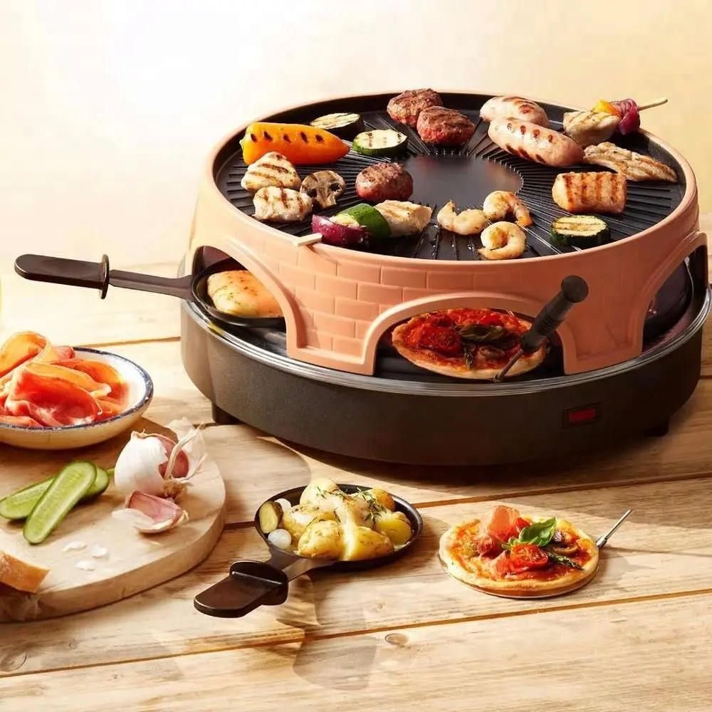 Nuovo Round Da Tavolo Multifunzionale di Terracotta BARBECUE Elettrico Forno Per La Pizza Per La Griglia