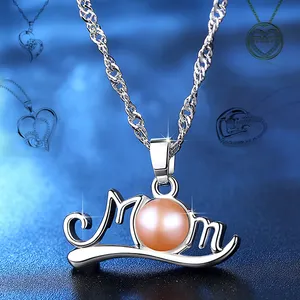 Women Jewelry Crystal Silver Custom Mother Daughter Gold Pearl Heart Pendant Mother's Day Gift Baby Mom Necklace