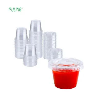 Tek kullanımlık soya sosu çeşni paketi salsa 2 oz taza con tapa 2 ons şeffaf plastik jello shot bardak kapları