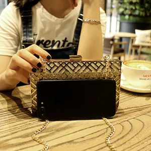 Fashion Lady Metal Clutch evening bag for Party Women's Evening Bags Shoulder handBag Cross-body Purses