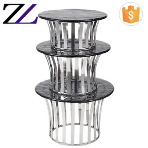 Guangzhou catering material food display stand rack riser glass mirror cake stainless steel 3 tier buffet dessert stand