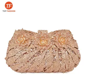 2018 Luxury Crystal Rhinestone Clutch Purse Flowers Jewel Evening Bag for Wedding Party Wholesales from China Supplier
