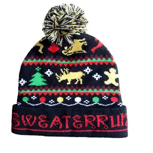 Cheap custom design acrylic knit christmas pom pom beanie hat wholesale