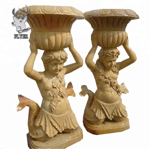 Productos de piedra de jardín, macetas de mármol Beige Natural, macetas de flores de piedra, urna de jardín de mármol para decoración del hogar - Product Image 4