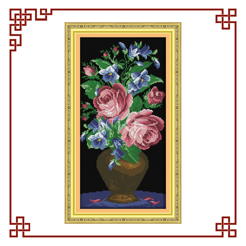 NKF розы в стеклянной вазе вышивка крестиком