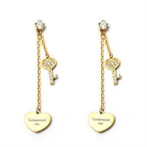 New Elegant Design Key Heart Dangle Earrings With Crystals