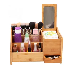化妆收纳抽屉整理竹子化妆品展示盒