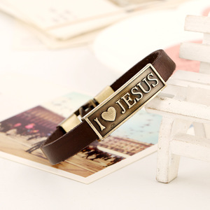 Design <span class=keywords><strong>J</strong></span>'aime <span class=keywords><strong>J</strong></span>ÉSUS Fermoir Bracelets Vintage Or À La Main Alliage Hommes Véritable En Cuir Bracelets En Gros - Product Image 4