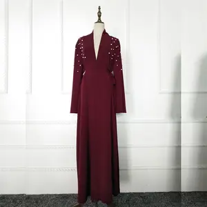 Top quality Macio Crepe com Pérola Clothingfront abrir abaya Muçulmano para As Mulheres