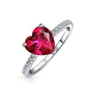 Bague en argent Sterling 925 avec pierre en forme de cœur rouge, vente en gros d'usine