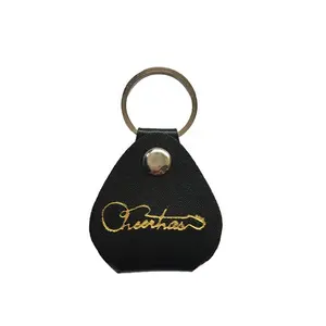 Black Leather Keychain Guitar Picks Holder Bag Soft Case with  hot stamp  logo