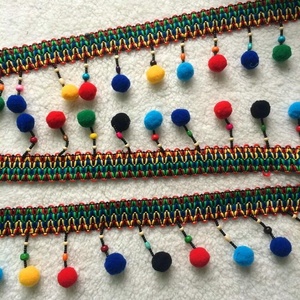 Giá Thấp Nhiều Màu Pom Pom Bóng <span class=keywords><strong>Tassel</strong></span> Trims Với Ribbon Hạt Rìa Tua - Product Image 2